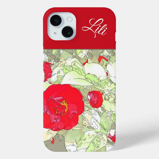 Elegant girly peony red floral monogramable Case-Mate iPhone case (Back)