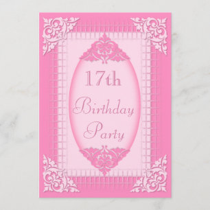 Elegant, Girly Pink 17th Birthday Invitation