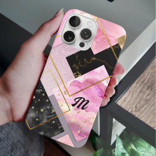 Elegant girly pink black faux Glitter geometric iPhone 16 Pro Case