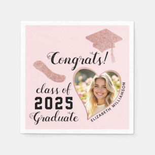 Elegant Girly Pink Class 2025 Photo Graduation Napkin