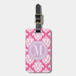 Elegant Girly Pink Damask Personalised Luggage Tag