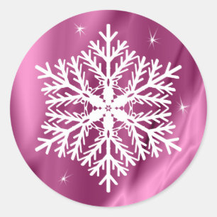 Elegant Girly Pink Festive Christmas Snowflake Classic Round Sticker