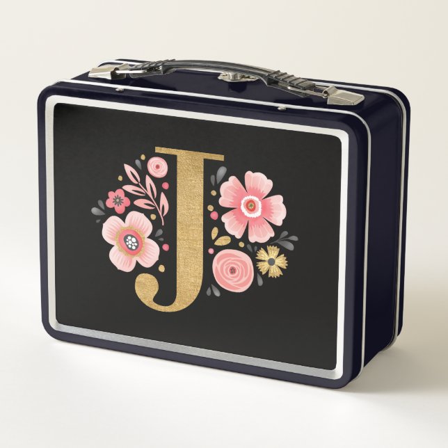 Elegant Girly Pink Floral Metal Lunch Box (Back)