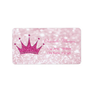 Elegant Girly  Pink Glittery,Bokeh, Tiara Label