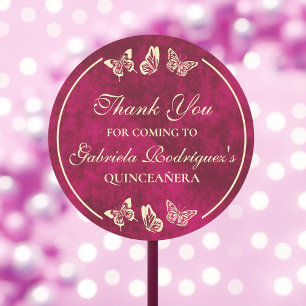 Elegant Girly Pink Gold Butterflies Quinceañera Classic Round Sticker