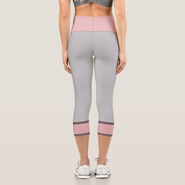Elegant Girly Pink Light Grey Capri Leggings (Back)
