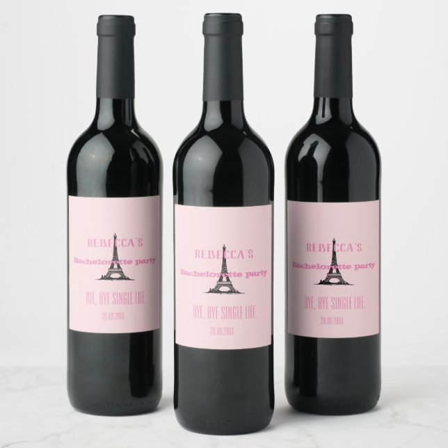 Elegant Girly Pink Paris Theme Bachelorette Party Wine Label (Bottles)