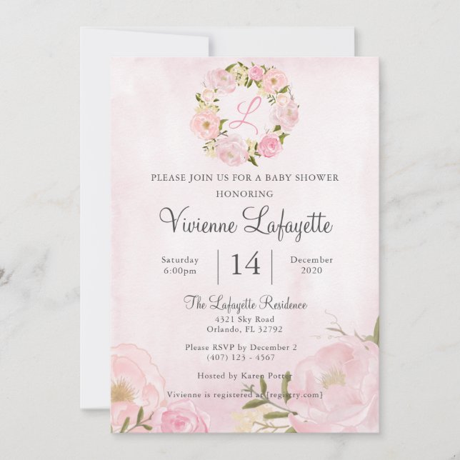 Elegant Girly Pink Peony Baby Shower Invitation (Front)