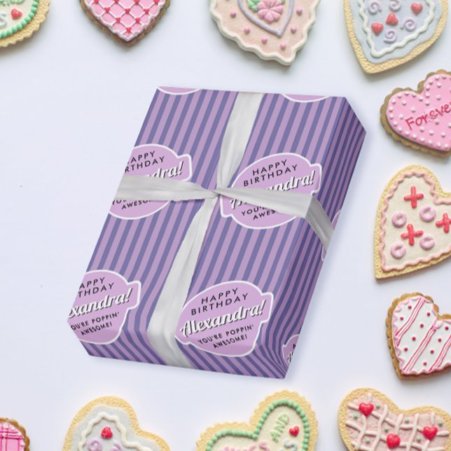 Elegant Girly Pink Purple Popcorn Striped Pattern Wrapping Paper (Creator Uploaded)