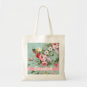 Elegant Girly Pink Red Roses Monogram Tote Bag