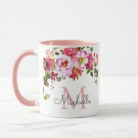Elegant Girly Pink Rose Floral Name Monogrammed