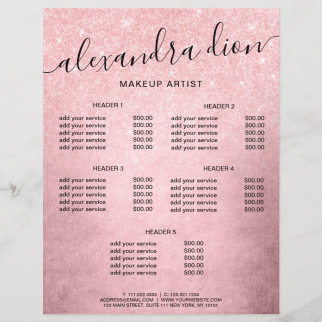 Elegant girly pink rose gold glitter makeup artist (Front)