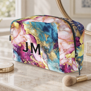 Elegant girly pink turquoise marble art accessory dopp kit