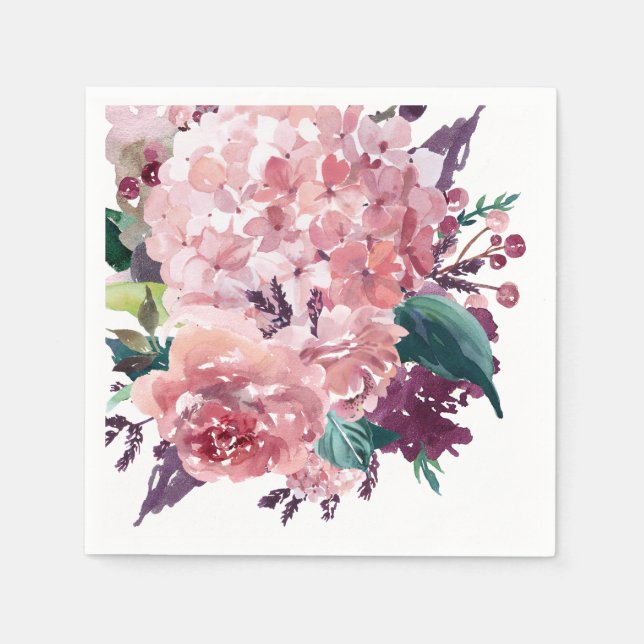 Elegant Girly Pink Watercolor Floral Napkin (Front)