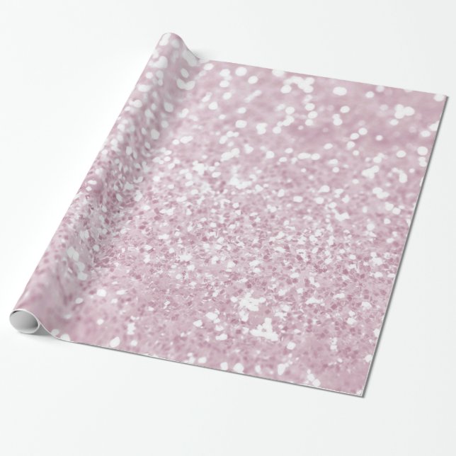 Elegant Girly Pink White Faux Glitter Wrapping Paper (Unrolled)