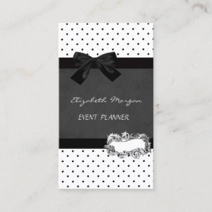 Elegant Girly Professional,Polka Dots,Black Bow Business Card