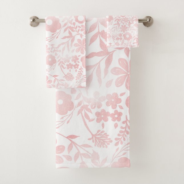 Elegant Girly Rose Gold Flowers Shapes Pattern Bath Towel Set (Insitu)