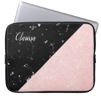 Elegant girly rose gold glitter & black marble