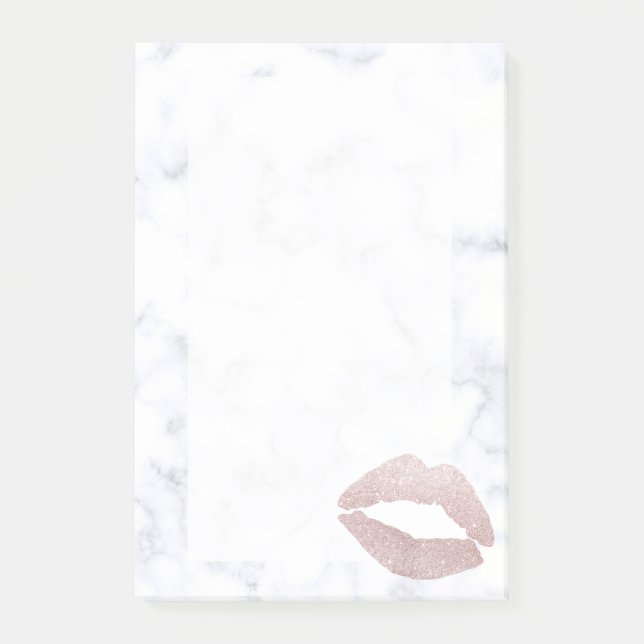 elegant girly rose gold glitter lips white marble post-it notes (Front)