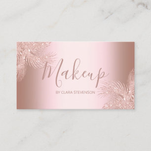 Elegant girly rose gold glitter palm makeup business card