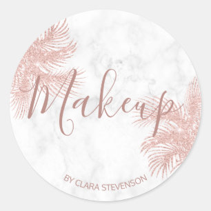 Elegant girly rose gold glitter palm makeup classic round sticker