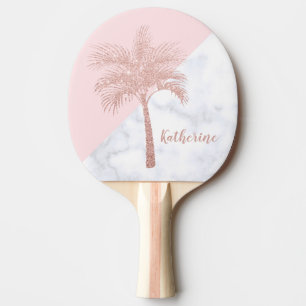 Elegant girly rose gold glitter palm white marble ping pong paddle