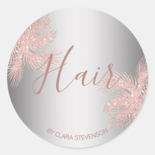 Elegant girly rose gold glitter silver palm hair classic round sticker
