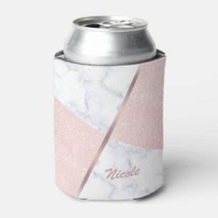 Elegant girly rose gold glitter & white marble can cooler