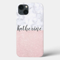 Elegant girly rose gold glitter & white marble