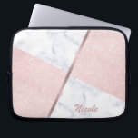 Elegant girly rose gold glitter & white marble laptop sleeve<br><div class="desc">Stylish combination of faux rose gold glitter & white marble colour block.</div>