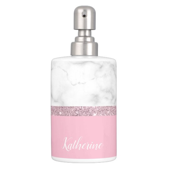 Elegant Girly Rose Gold Glitter White Marble Pink Bathroom Set