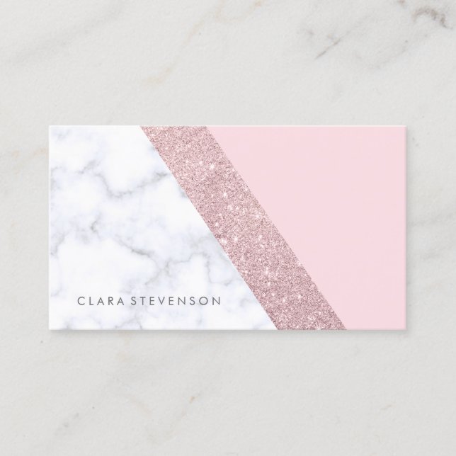 elegant girly rose gold glitter white marble pink business card (Front)