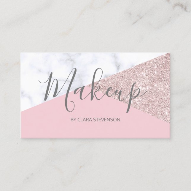 Elegant girly rose gold glitter white marble pink business card (Front)