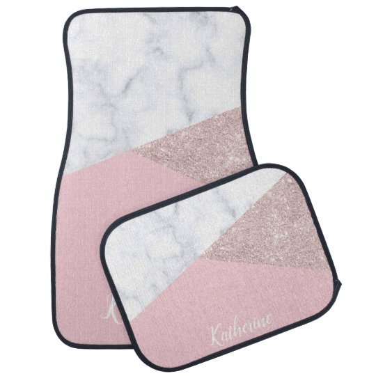 Elegant Girly Rose Gold Glitter White Marble Pink Car Mat Zazzle