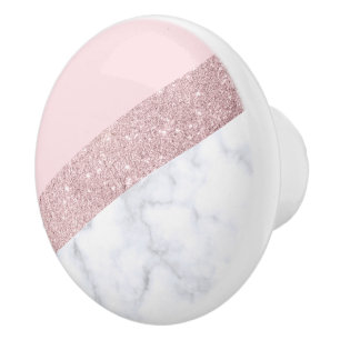 elegant girly rose gold glitter white marble pink ceramic knob