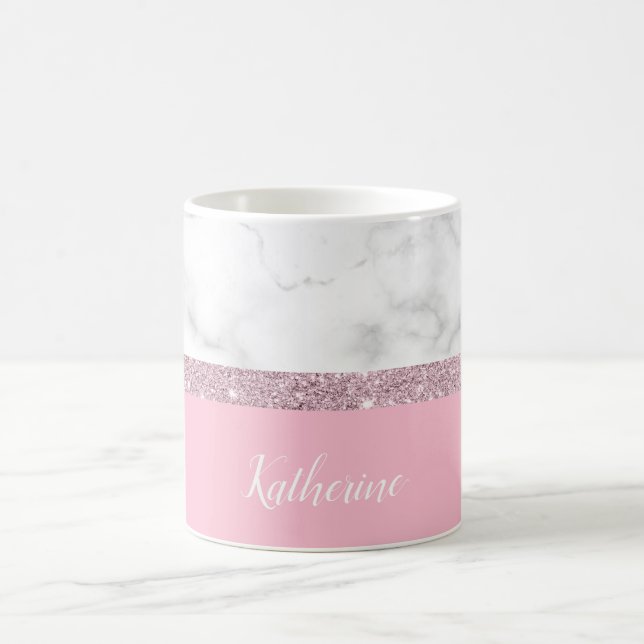 Elegant girly rose gold glitter white marble pink coffee mug (Center)
