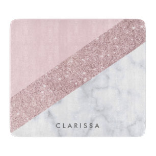 elegant girly rose gold glitter white marble pink cutting board