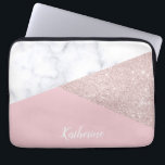 Elegant girly rose gold glitter white marble pink laptop sleeve<br><div class="desc">Stylish and elegant geometric faux rose gold glitter,  white marble and pink colour block.</div>