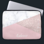 Elegant girly rose gold glitter white marble pink laptop sleeve<br><div class="desc">Stylish and elegant geometric faux rose gold glitter,  white marble and pink colour block.</div>