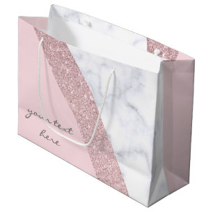 elegant girly rose gold glitter white marble pink large gift bag