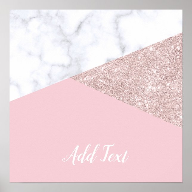 Elegant girly rose gold glitter white marble pink poster (Front)