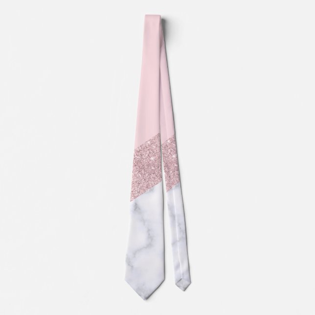 elegant girly rose gold glitter white marble pink tie (Front)