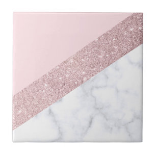 elegant girly rose gold glitter white marble pink tile