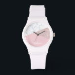 Elegant girly rose gold glitter white marble pink watch<br><div class="desc">Stylish and elegant geometric faux rose gold glitter, white marble and pink colour block.</div>