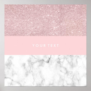 Elegant girly rose gold glitter & white marble poster