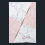 Elegant girly rose gold glitter & white marble tea towel<br><div class="desc">Stylish combination of faux rose gold glitter & white marble colour block.</div>