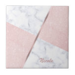 Elegant girly rose gold glitter & white marble tile<br><div class="desc">Stylish combination of faux rose gold glitter & white marble colour block.</div>