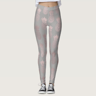 Elegant girly rose gold & grey pineapple pattern leggings