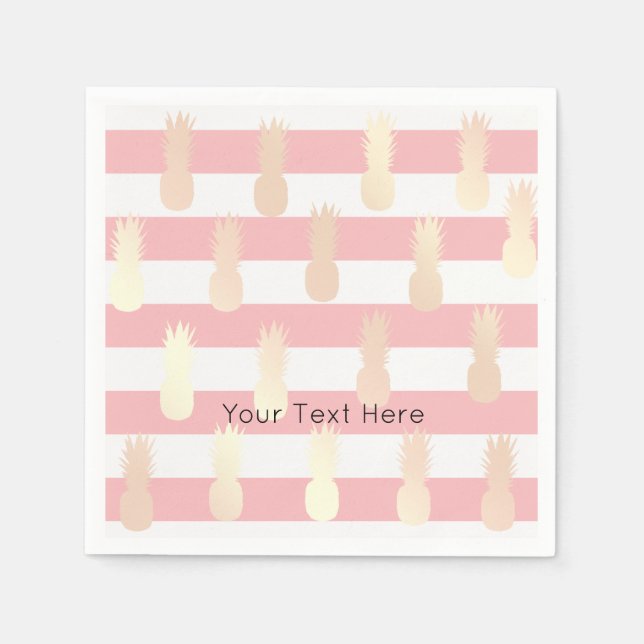 Elegant girly rose gold pineapple pattern striped napkin (Front)