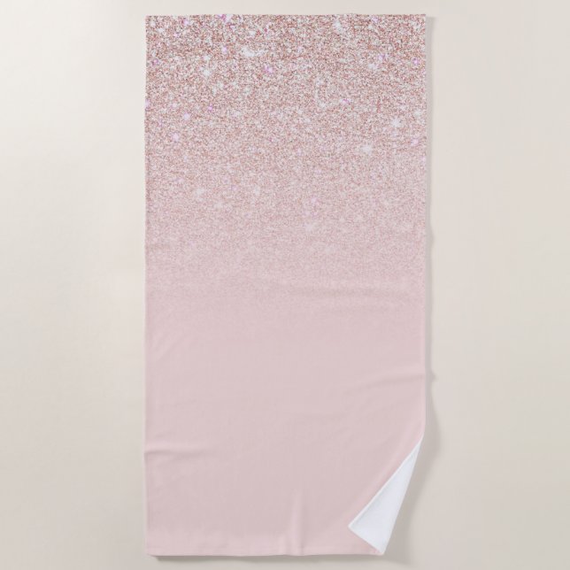 Elegant Girly Rose Gold Pink Glitter Ombre Beach Towel (Front)